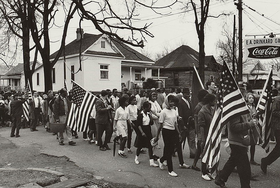 Participants marching in a civil rights march from Selma to Montgomery, Alabama, in this 1965 photograph courtesy of the Library of Congress. REUTERS/Library of Congress/Handout via Reuters - RTR4SDZ6
